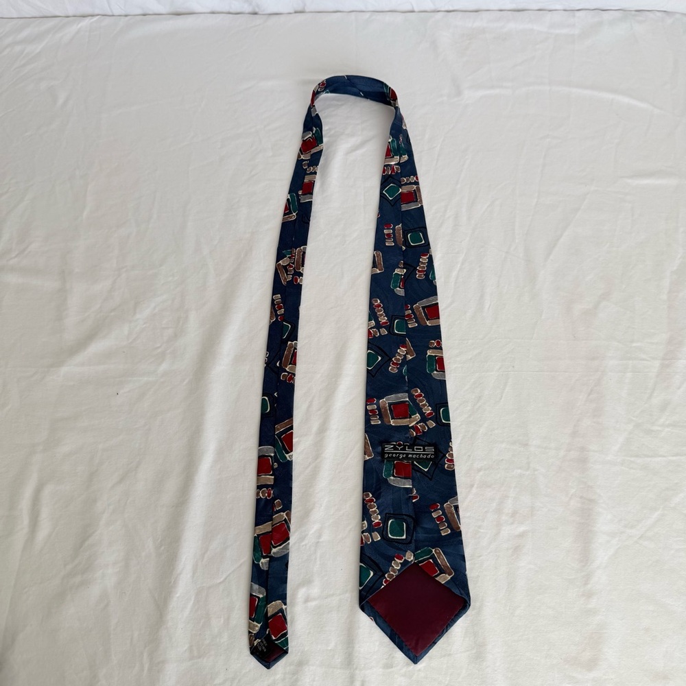 Vintage George Machado Zylos Silk Necktie Abstract Retro 90s Italian Silk - Picture 3 of 7